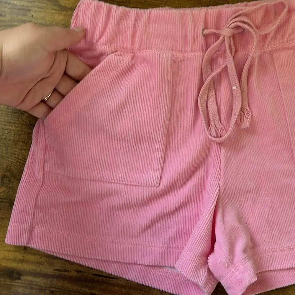 BNCI Athletique Pink Soft Rib Knit Higher Waist Drawstring Shorts